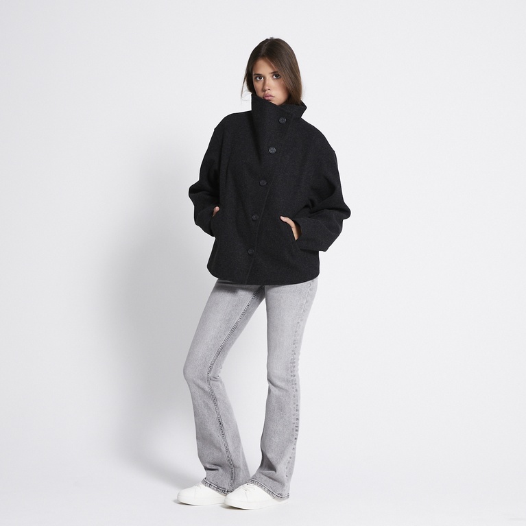 Funnel neck jacket "Blaire" Black melange